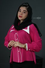شومیز-یقه-شکاری-مینا-رنگ-صورتی-نما-جلو