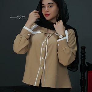 شومیز-یقه-شکاری-مینا-رنگ-کرمی