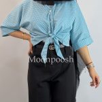 شومیز-جلو-گره-ای-چهارخونه-آبی