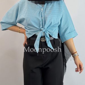 شومیز-جلو-گره-ای-چهارخونه-آبی