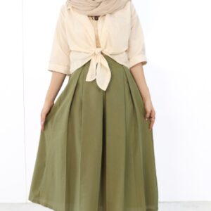 ست شومیز دامن سبز کرمی ژینا