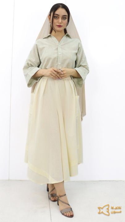 ست پیراهن دامن کرمی دیاموند مون پوش