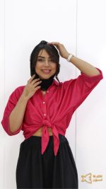 شومیز گره ای صورتی نگین