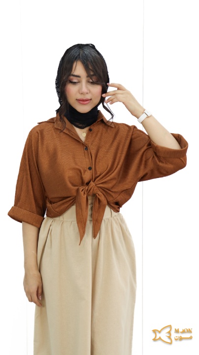 شومیز گره ای قهوه ای نگین