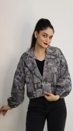 کراپ کت کتان ژاکارد دلوان - Image 5