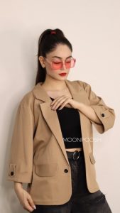 کت یقه انگلیسی رزین کرمی تیره
